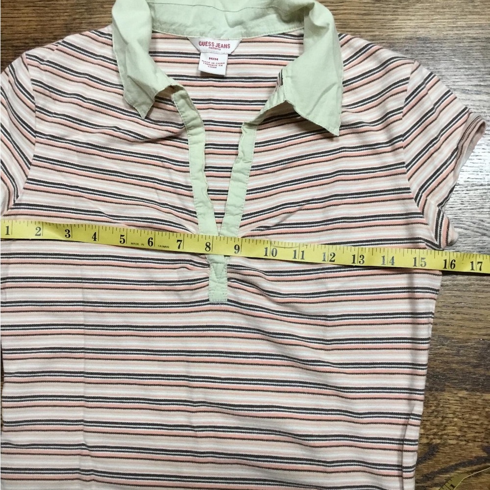 Guess Striped Short Sleeve Top - Cream and Brown - Picture 5 of 7